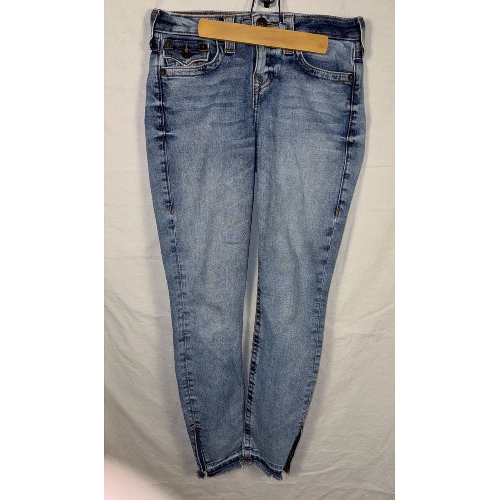 True Religion Halle Mid Rise Super Skinny Ankle Jeans 27 Fuel Arctic W/ Flaps